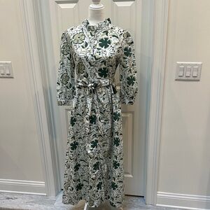 Beau & Ro Green Floral Tie-Waist Maxi Dress sz M